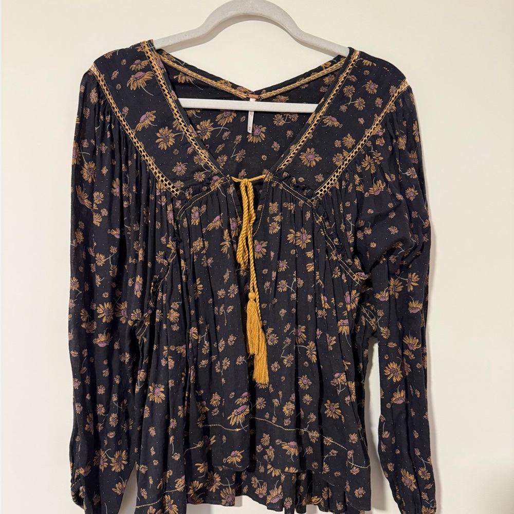 Free People Floral Prairie Peasant Blouse